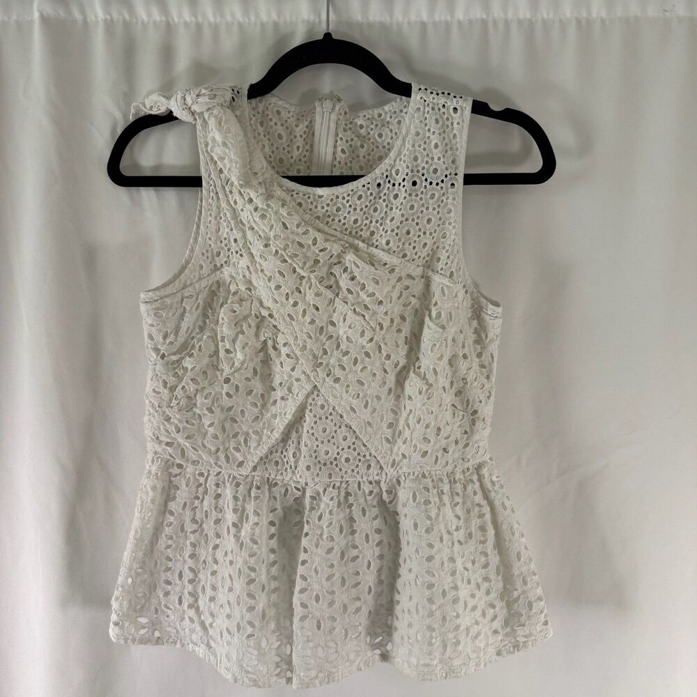Lilly Pulitzer Blouse Women's 4 White Crochet Sleeveless Zip Back 100% Cotton